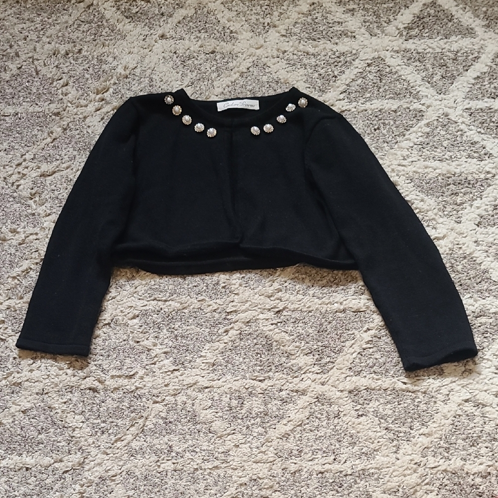 4 for $28 -Couture Princess 4 Girls Black Knit Cardigan with Faux Pearl Neckline